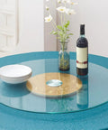 Tempered Glass Lazy Susan Turntable For Dining Tables 360 Degree Silent Rotating Tray Serving Plate on blue table