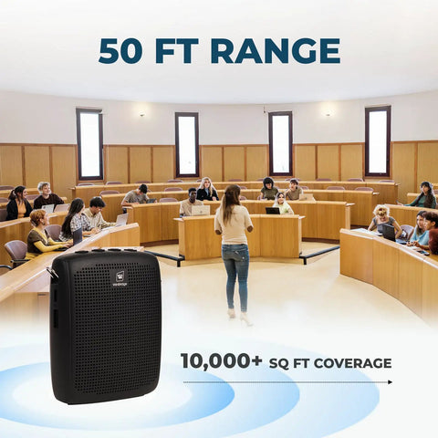Wireless Classroom Voice Amplifier For Teachers With Clip On Mic System 15W Portable PA in a classroom setting WB005N