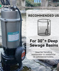 1HP Submersible Sewage Grinder Pump With Dual Stage Grinding, Stainless Steel Housing in outdoor setting, 115V, 52.5 Ft Head