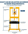 Heavy Duty 6 Ton Hydraulic Shop Press With Sturdy H Frame Design, 4-hole adjustable height worktable for metalworking.