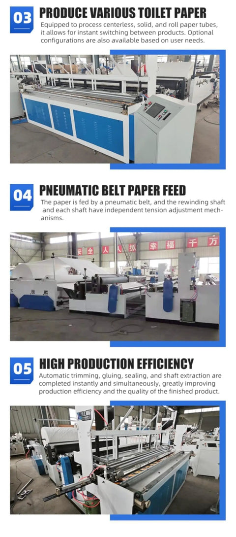 Heavy Duty Commercial Tissue Paper Machine Industrial Toilet Paper Production Line showing pneumatic belt feed system for efficient production.