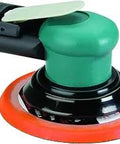 Spirit 6 Inch Random Orbital Sander With Three Sixteenths Inch Orbit For Swirl Free Finish, pneumatic motor, sanding pad shown