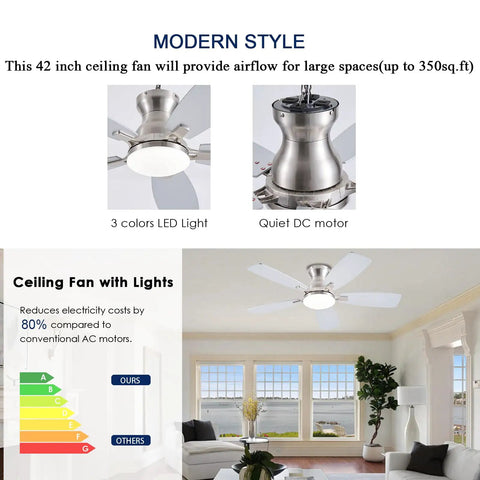 Low Profile 42 Inch Ceiling Fan With Lights And Remote Control App Compatible Flush Mount DC Reversible Motor Ultra Quiet