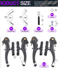16 Piece Complete Bike Brake Set With Calipers Levers Cables featuring 2 pairs of V-brakes and mounting hardware dimensions in chart