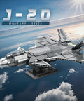 J20 Stealth Fighter Building Block Set For Adults flying above clouds, showcasing military aircraft model kit completion.