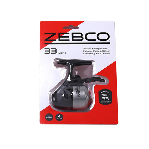 MicroFine Dial-Adjustable Drag Spincast Fishing Reel With Dope Bite Alert And No-Tangle Design in packaging, silver and black.