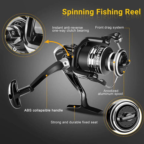 Spinning reel of Carbon Fiber Telescopic Fishing Rod Kit With Spinning Reel, Line, Lures, Hooks And Carrier Bag For Newbies