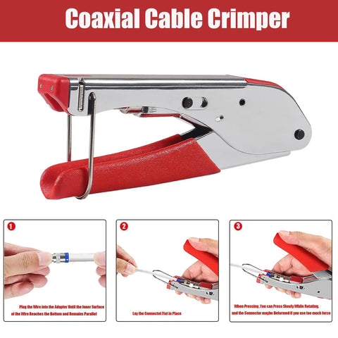 3 In 1 Coax Cable Crimping Tool Kit With 20 Pcs F Type RG59 RG6 Compression Connectors And Coaxial Cable Stripper with red handle