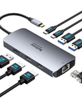 Triple 4K USB C Docking Station With Dual HDMI And DisplayPort, 1Gbps Ethernet, 100W PD, USB 3.0 Hub For Laptops
