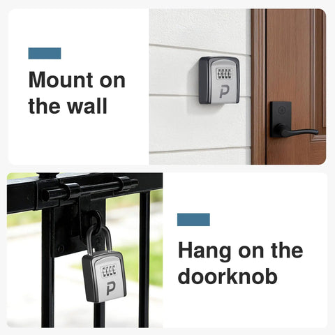 Outdoor Key Lock Box With Weatherproof Combination Lock, Heavy Duty Key Safe For Realtors And Rentals, wall and door mounting.