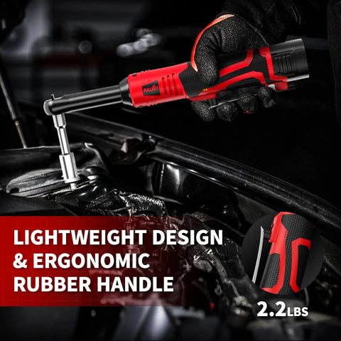Electric Ratchet Wrench Set with 16.8V Cordless Power showing ergonomic rubber handle used in engine bay