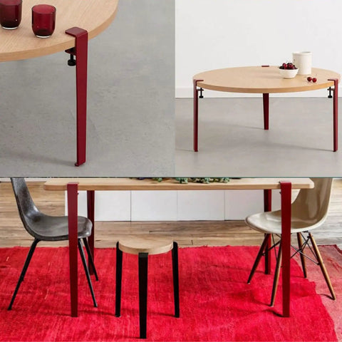4 Piece Metal Table Clamp Legs For No Punching Design, Adjustable Coffee Table Legs, F Shape Dining Desk Foot, 76cm Red