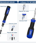200 In 1 Electronics Repair Screwdriver Kit showing precision bit driver with flexible extension shaft and magnetic bit holder.