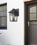 Outdoor Sconce Lights Wall Fixtures For Front Porch And Patio Yard With Glass Panels Aluminum Exterior Lanterns Waterproof Weatherproof And Rust Resistant Build No Fuss Install 2 Pack Black mounted on house exterior.