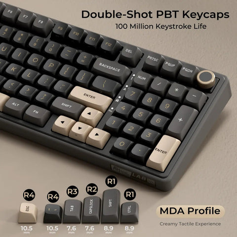 NinetySix Wired Mechanical Keyboard With GasketFrame HotSwappable PreLubed Linear Switches Mda Pbt Keycaps top view showing double-shot PBT keycaps and layout