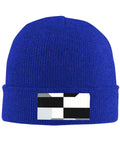 Kick Cold Weather To The Curb With This Straight Up Cozy Black And White Piano Plate Grid Knit Hat Crafted From Ultra Plush Acrylic Fiber For No Cap Winter Warmth Indoors Or Stepping Outside, blue beanie with black and white design