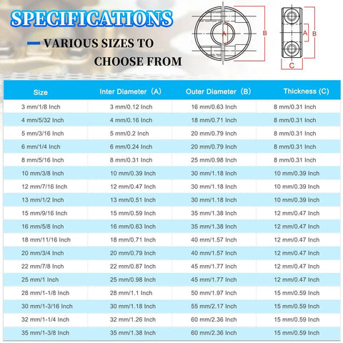 16mm Bore Double Split Shaft Collar With 35mm Outer Diameter And 12mm Thickness Aluminum Alloy Locking Collar Clamp Includes Set Screw And Hex Wrench Industrial Grade Pack Of 2 For Machine Tools Conveyors Auto Assembly Lines size chart