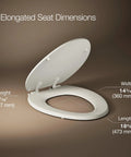 Molded Wood Elongated Toilet Seat In Almond With Color Matched Plastic Hinges Stonewood Style dimensions illustration