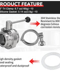 Front view of 2-inch stainless steel sanitary tri-clamp valve with lever handle and silicone gasket.