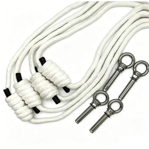Wall Mounted Yoga Rope Kit For Deep Stretching And Spinal Mobility Posture Support Back Shoulder Hip Tension Relief Home Or Studio Practice Easy Setup Pro Grade Durable Anchor System, white rope with metal anchors