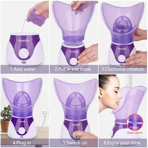 Step-by-step use of At Home Spa Facial Steamer for Deep Hydration and Open Pores, Personal Steam Inhaler Sauna with Warm Mist