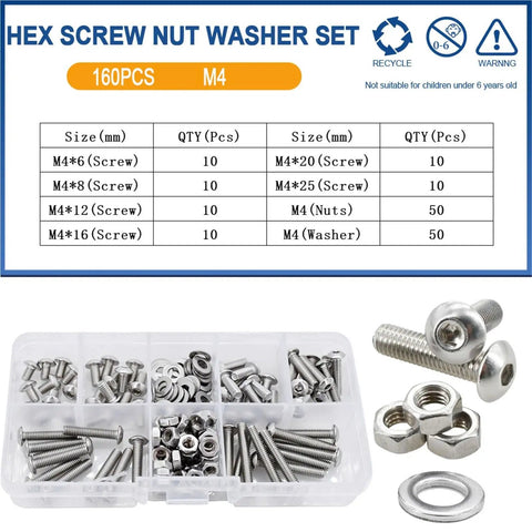 Stainless Steel Allen Screws Bolt Nut Washer Set Kit With Storage Box M2 To M6 Pro Grade Hex Machine Screws Nuts And Washers Organized Fastener Pack For DIY Projects And Home Repairs. M4 set in storage box