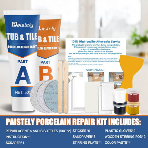 Porcelain Repair Kit With Two 50g Tubes, Waterproof Fiberglass Tile And Tub Repair Kit, Tough Non Toxic Ceramic Tile Repair Kit.