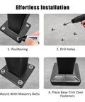 Installation steps for Heavy Duty 3 Step Outdoor Handrail Kit In Matte Black Wrought Iron for concrete or wood stairs.
