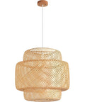 Hand Woven Bamboo Pendant Light With Natural Rattan Basket Shade Dope Beige Bamboo Chandelier With Wood Canopy 15.7 Inch Diameter
