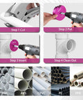Eight Piece PVC Pipe Reamer Kit With Carbide Tips And Beefy Aluminum Body Fits SCH 40 PVC CPVC ABS Pipes instructional steps