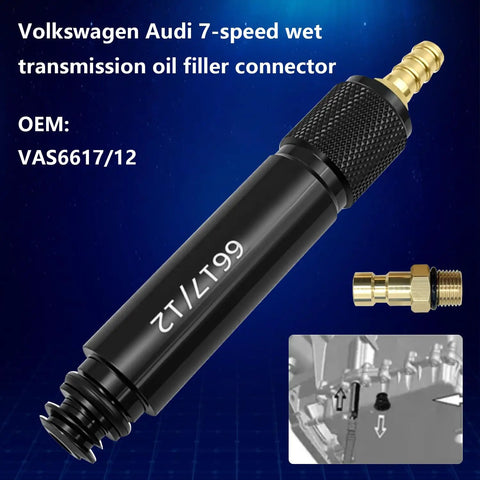 VAS6617/12 Replaceable Transmission Oil Filling Adapter for Audi VW A6 DSG 7 Speed Gearbox shown with close-up.