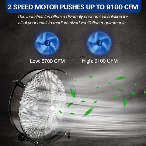 Beastly High Velocity 30 Inch Drum Fan 9100 CFM Two Speed Heavy Duty Industrial Shop Fan for Garage and Warehouse