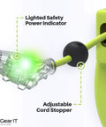 Auto Retracting 45 Foot Extension Cord Reel With 14 Gauge 14 3 AWG SJTW Cable showing LED indicator and cord stopper