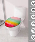 Round Resin Toilet Seat for Bathroom in vibrant colors on white toilet, measures 14.5" x 16.5", suitable for most toilets.