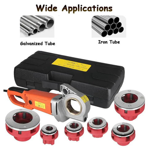 Powerful 2300W Electric Pipe Threader Kit For Plumbing Pros with six heavy duty dies and portable carrying case.