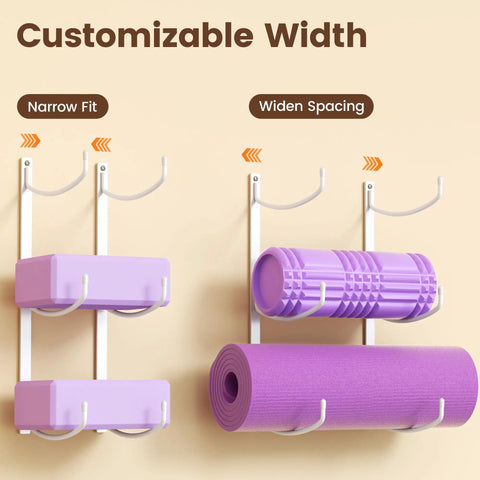 Garage Gym Must Have Space Saving 3-Tier Wall Mount Yoga Mat Rack for mats, foam rollers, and gear, customizable width display