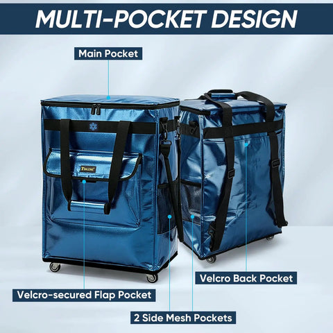 Rolling Grocery Tote With Wheels Reusable Shopping Bags On Wheels All In One Trolley For Groceries with multiple pockets