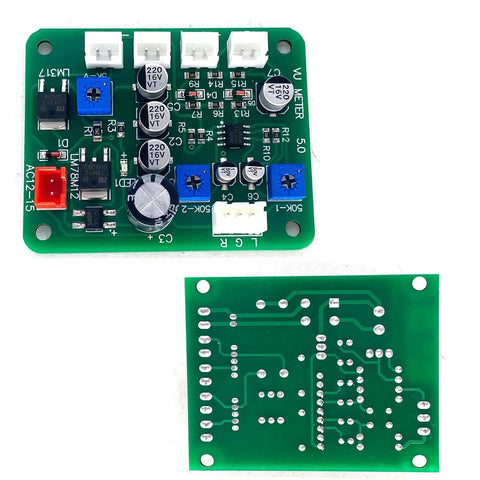 Two Pack 35Mm VU Meter Stereo Audio Level Indicator With Backlit Display And Adjustable Gain Driver Board For Preamplifiers Computers MP3 Players And Dope DIY Audio Projects PCB front and back view