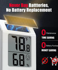 Solar Powered 2.2 Inch Digital Thermometer And Humidity Monitor No-Fuss Indoor Temperature And Humidity Gauge For Baby Rooms, Bedrooms, Home Office, And Wine Cellars White 2 Pack solar-powered digital display