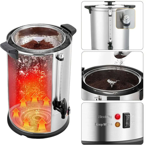 Commercial Coffee Urn for Big Batch 100 Cup Coffee Maker Stainless Steel 15L Large Capacity Hot Water Dispenser with Removable Filter
