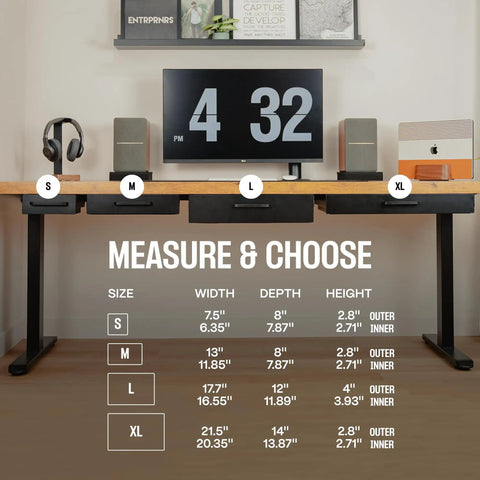 Level Up Your Desk Setup With This Solid Carbon Steel Undermount Drawer Attachment dimensions chart for size selection.