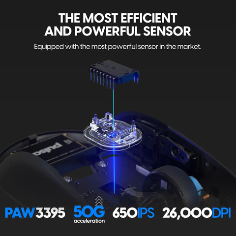 Premium Lightweight Wireless Gaming Mouse Built Tough With PaW3395 Chipset showcasing the sensor installation process inside.