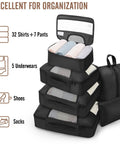 Stacked black twill fabric packing cubes from 10 Piece And 8 Piece Packing Cubes Set For Travel Essentials Anti Wrinkle Buckled Suitcase Organizer.