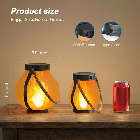 Product size view of Gen 2 Solar Lanterns For Outdoors With Dual USB And Solar Charging, 2 Modes, next to soda can for scale.