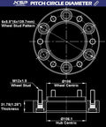 Technical diagram showing 1.25 Inch Tacoma Wheel Spacers Hubcentric Aluminum With M12x1.5 Studs 6x139.7 measurements and design