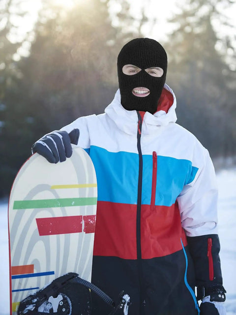 Person wearing a Three Hole Full Face Balaclava Gaiter For Outdoor Sports And Cycling Knit Ski Mask With Sun Protection Black Medium