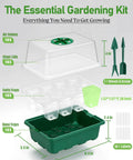 Exploded view of Ten Pack Seed Starter Tray Set With Extra Tall Humidity Dome 120 Cells Total Thickened Seed Starting Kit