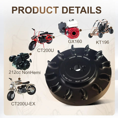 Heavy Duty 6061 T6 Billet Aluminum Flywheel For Predator 212cc Hemi Engines, 32 degree timing, detailed view.