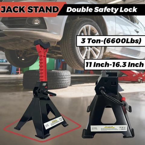 Beefy 3 Ton Jack Stands With Double Safety Lock Pin, Adjustable 11.02 To 16.14 Inch Height For Cars, Trucks, SUVs, UTVs