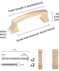 Image showing Champagne Bronze Cabinet Handles 2 Pack 3 Inch 76mm Gold Kitchen Cabinet Pulls with detailed measurements and screws.